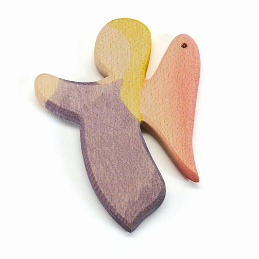 Violettes Ostheimer Englein als handgefertigter Baumschmuck aus Holz