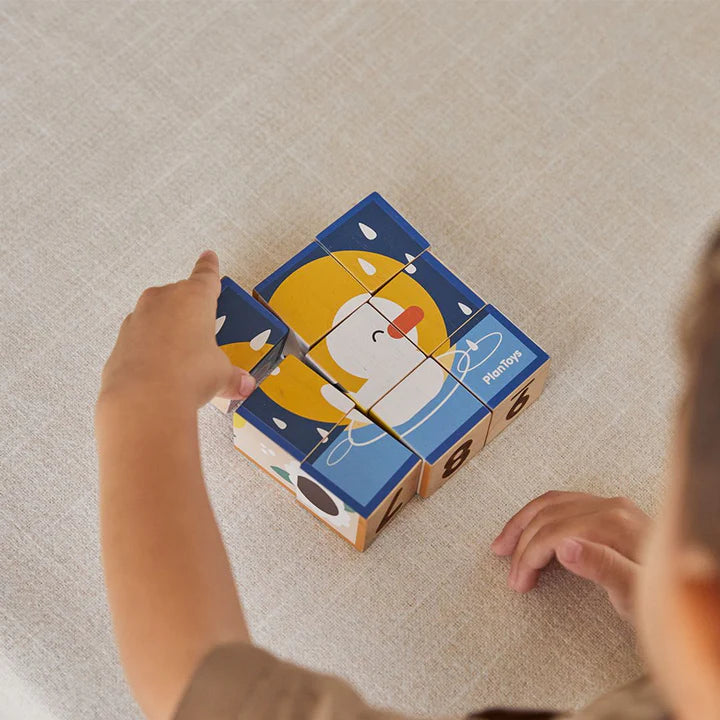 Würfelpuzzle Bilder und Zahlen