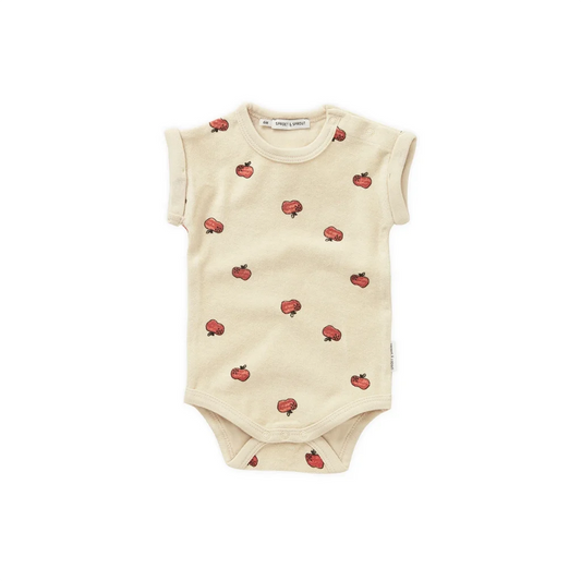 Kurzärmeliger Body. Apfel Print. Frottee.