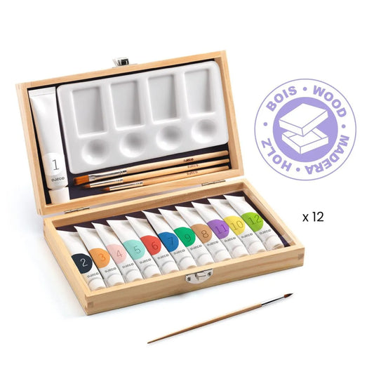 Gouache. Farbkasten. Holzschachtel. 12 Farben | Djeco