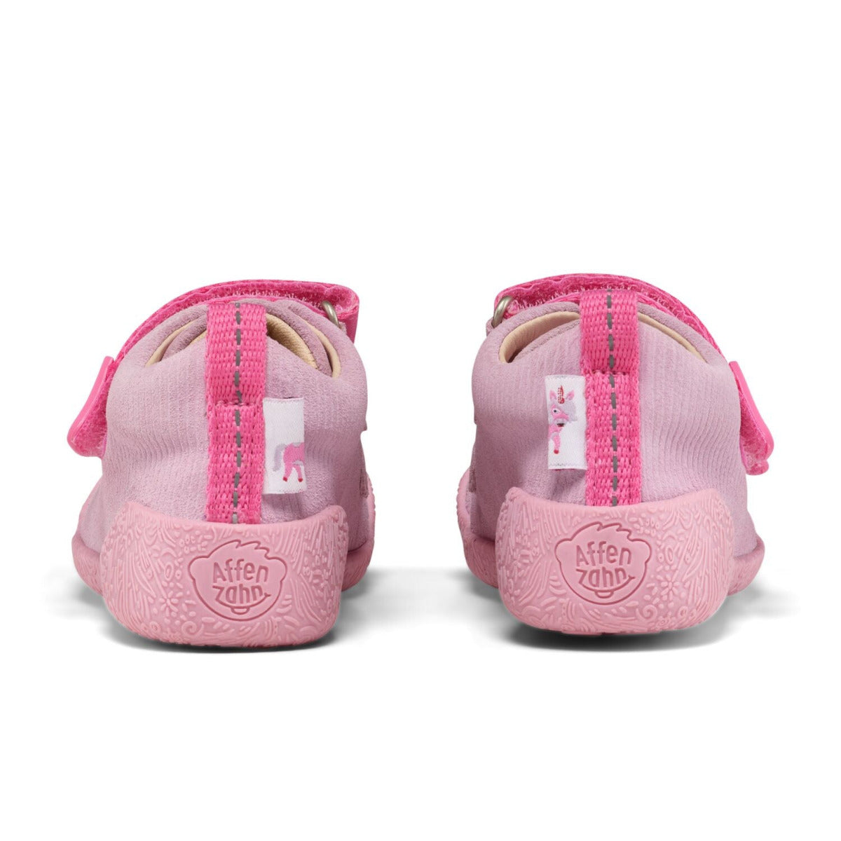 Lauflerner Leder Walky, ein hochwertiger Minimalschuh aus weichem Leder, Medell Einhorn, Fersenansicht und Rechts-Links-Unterscheidung