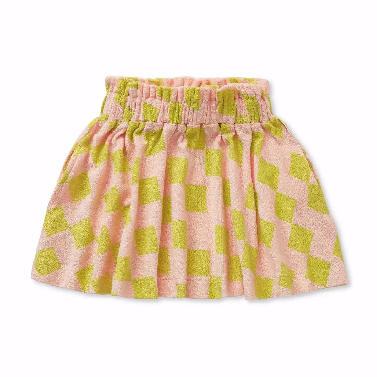 Rock aus Terry Stoff in angesagten Farben. Blush pink und neon grünen Blocks.