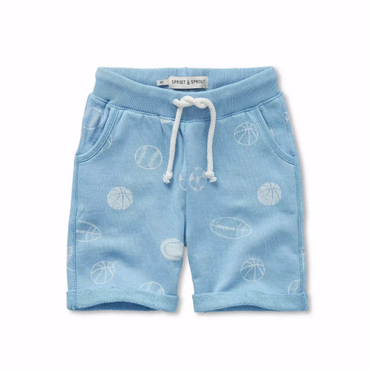 Sweatshort mit coolen Balldesign in sanften blau