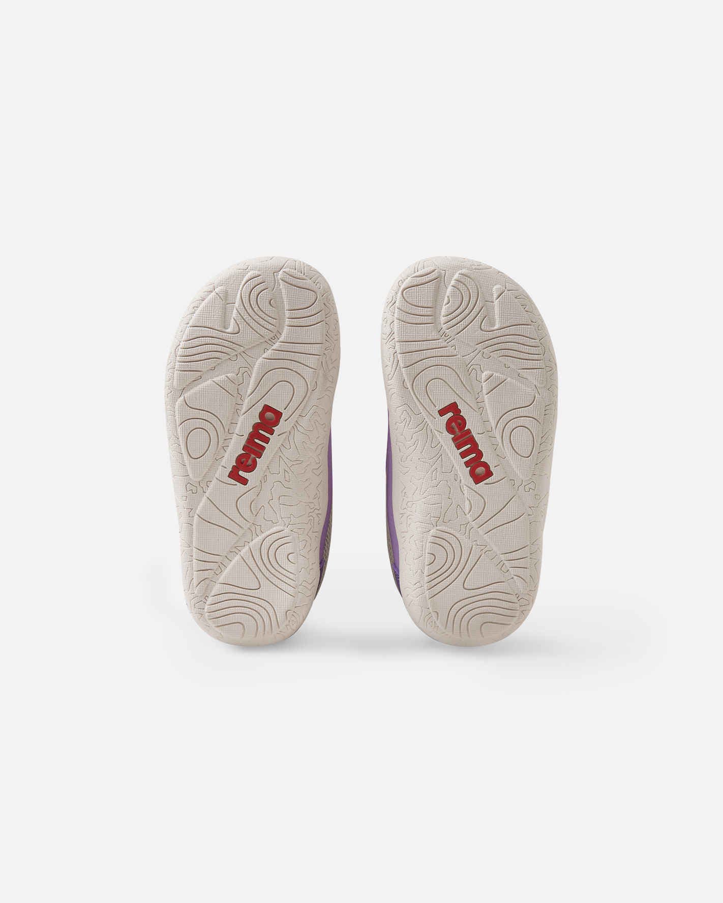 reima barfußschuhe in beige und lila, mit klettverschluß, von unten
