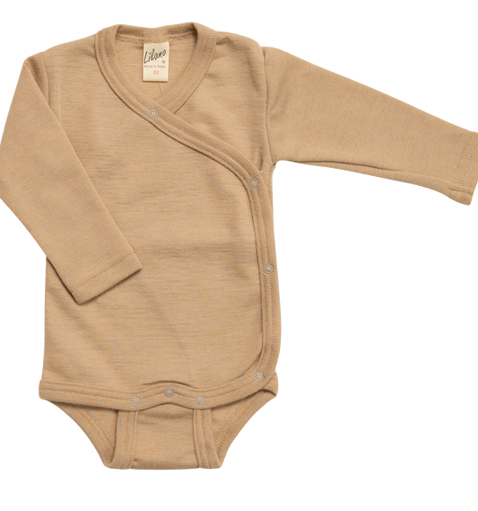 Wickelbody, Wolle/Seide, langarm, sand | Lilano