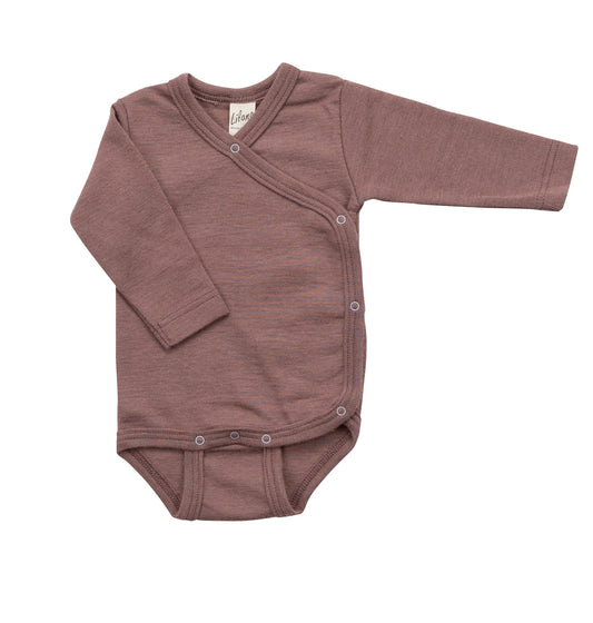 Wickelbody, Wolle/Seide, langarm, mauve | Lilano