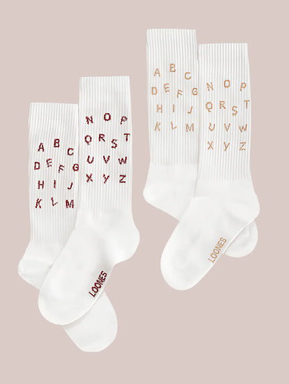 Schulkind Socken. Das ABC-Glitzer. Biobaumwolle | LOONES