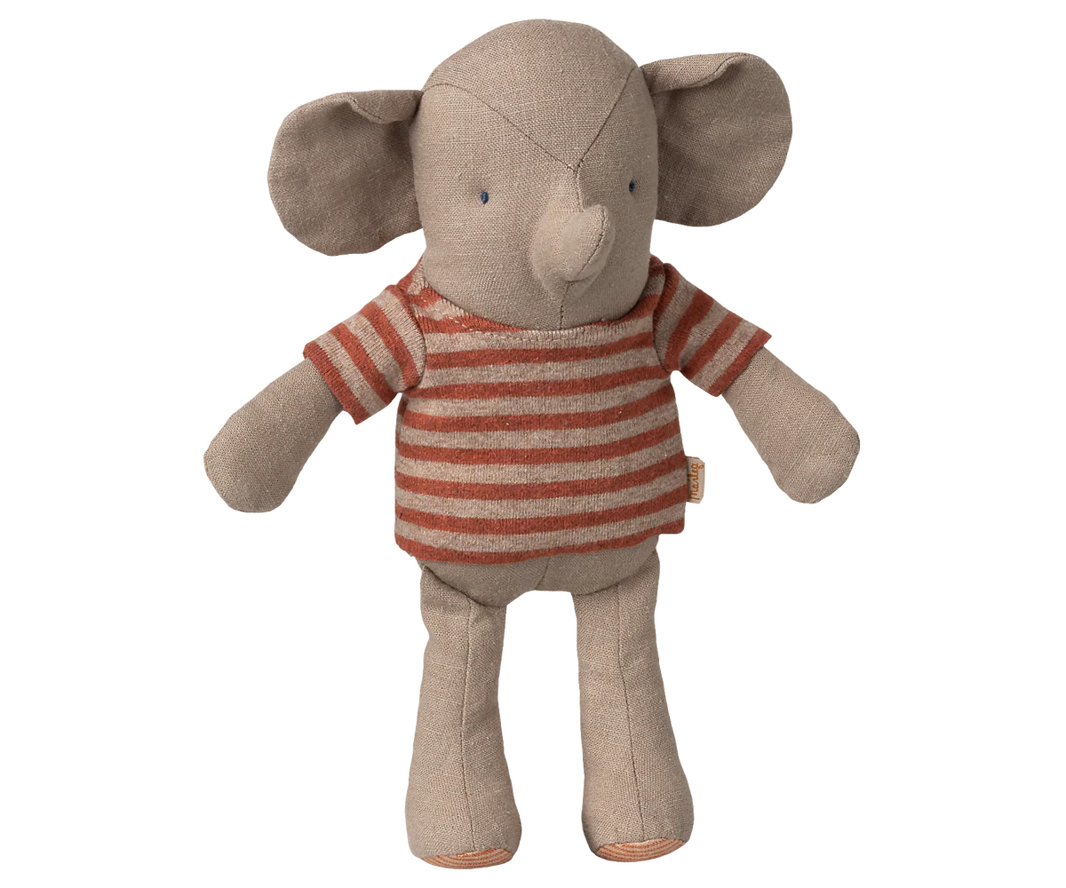 Maileg kleiner Jumbo Elefant aus Leinen mit gestreiftem Tshirt