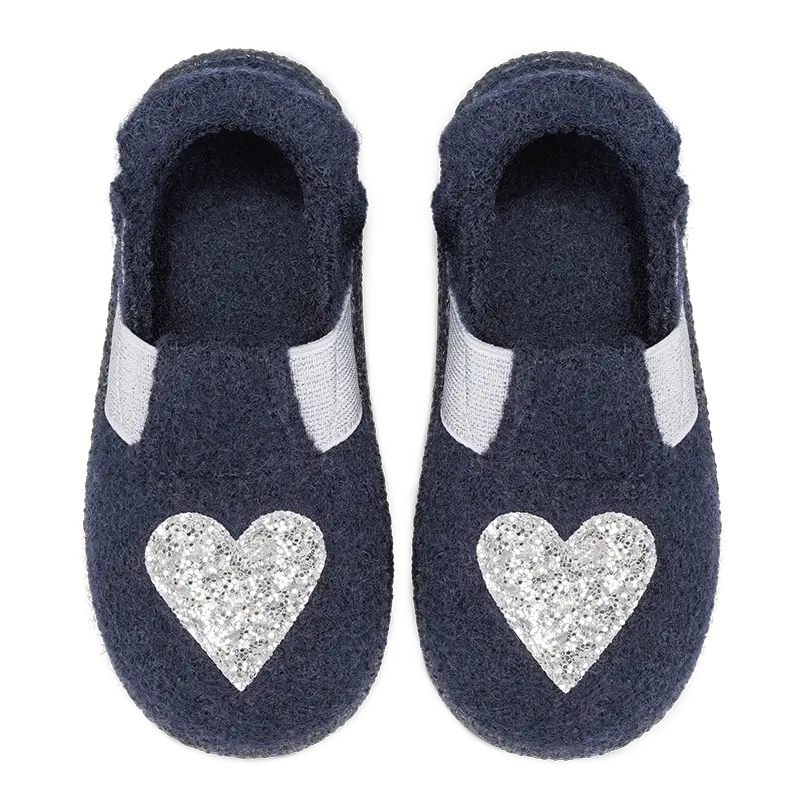 Hausschuhe. Wolle. Herzen. dunkel blau | Nanga
