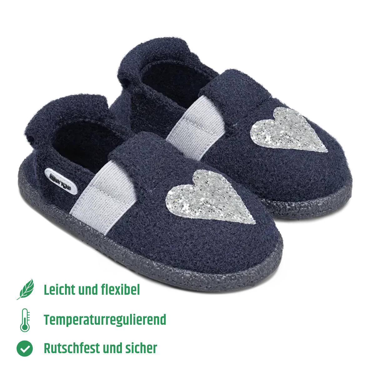 Hausschuhe. Wolle. Herzen. dunkel blau | Nanga