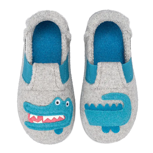 Hausschuhe. Wolle. Funny Croco. grau | Nanga