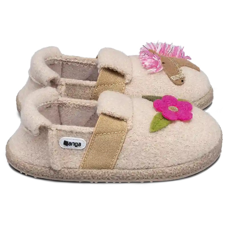 Einzigartiges Pferdemotiv mit pinker Blumenverzierung auf naturfarbenem Grund.