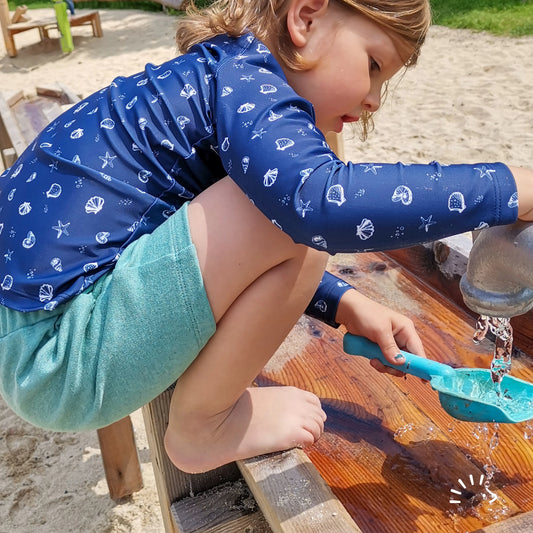 UV-Badeshirt Langarm für Kinder und Babys | Muscheln blau | popolini