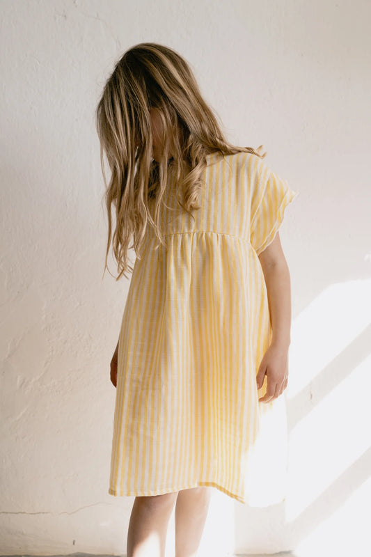 Sommerkleid, Robe Cousine, gelb gestreift, Bio-Baumwolle