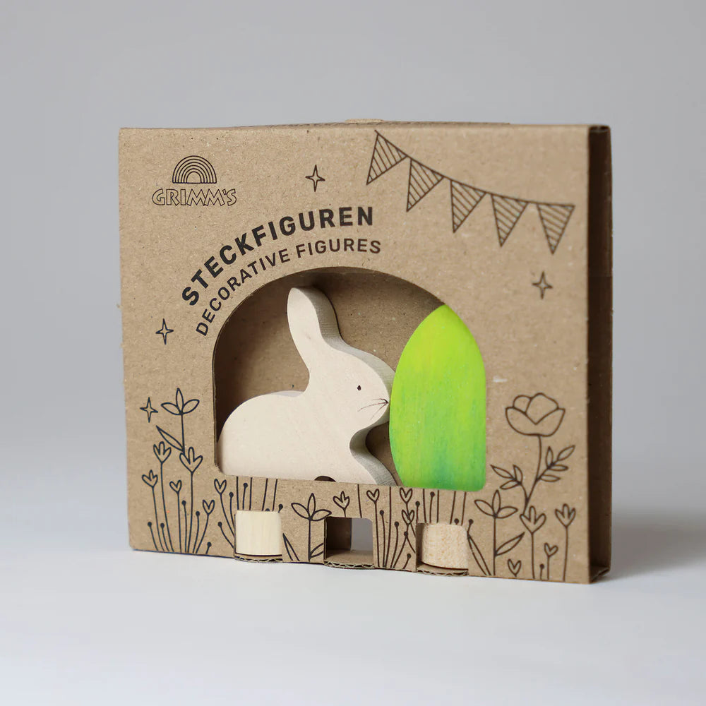 Osterdekoration von Grimm’s: Holzstecker Hase und Ei in Verpackung