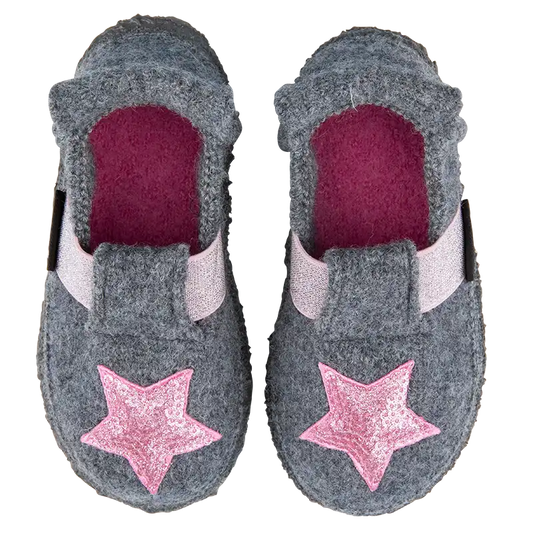 Hausschuhe aus Wolle | Star, Sterne, grau-rosa